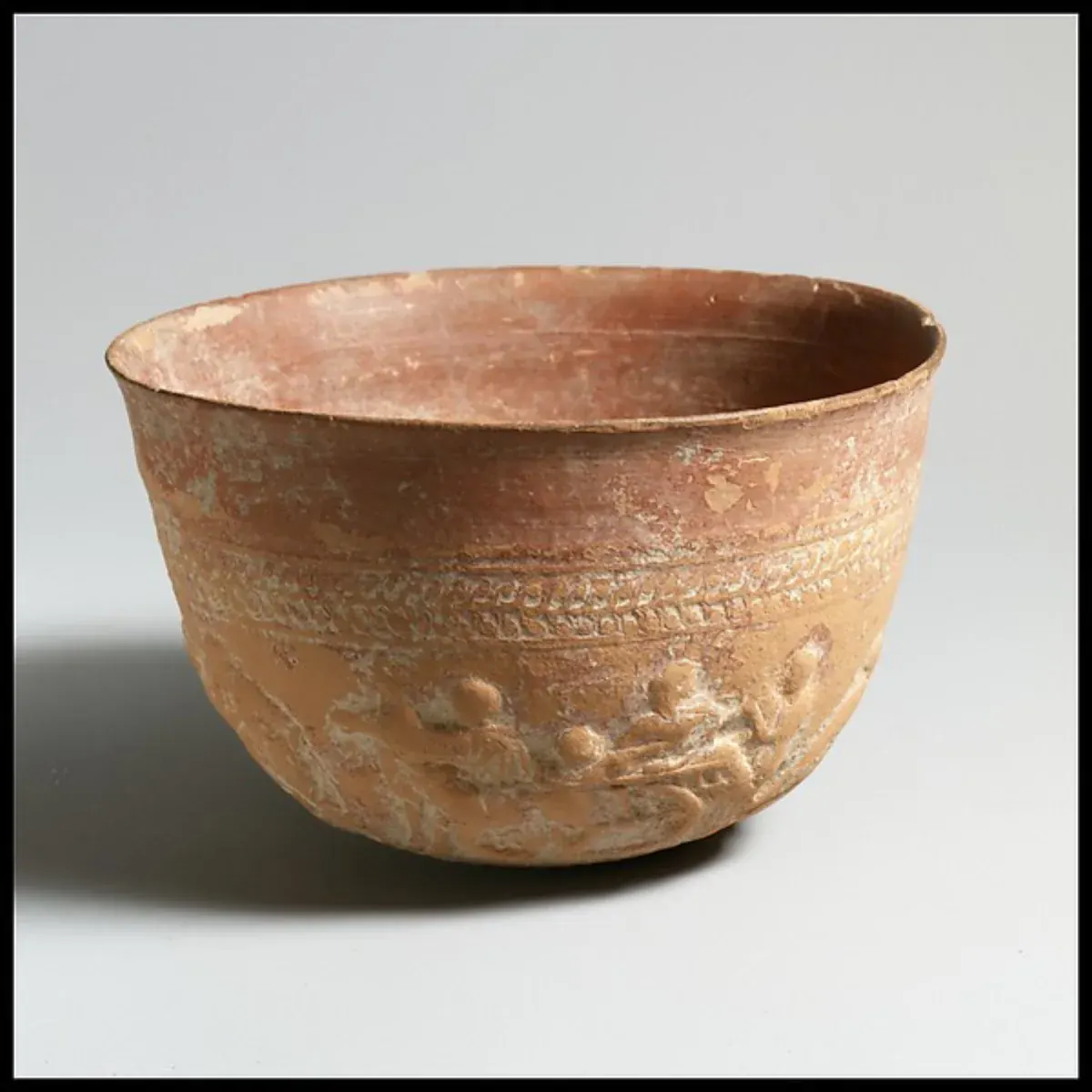 Hellenistic terracotta bowl with relief scenes from Iphigenia at Aulis