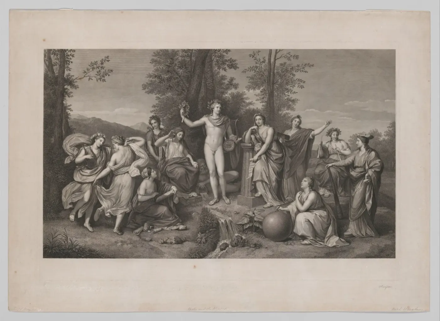 Engraving of Apollo and the Muses on Parnassus
