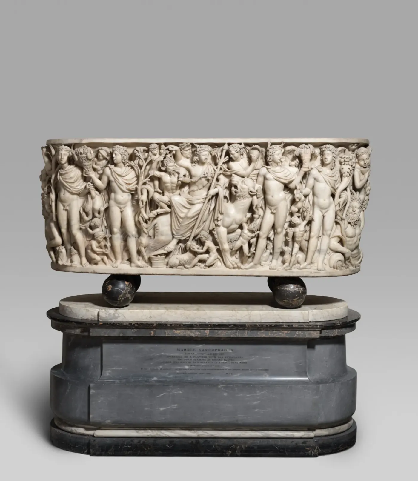 Roman sarcophagus with Triumph of Dionysus and the Seasons