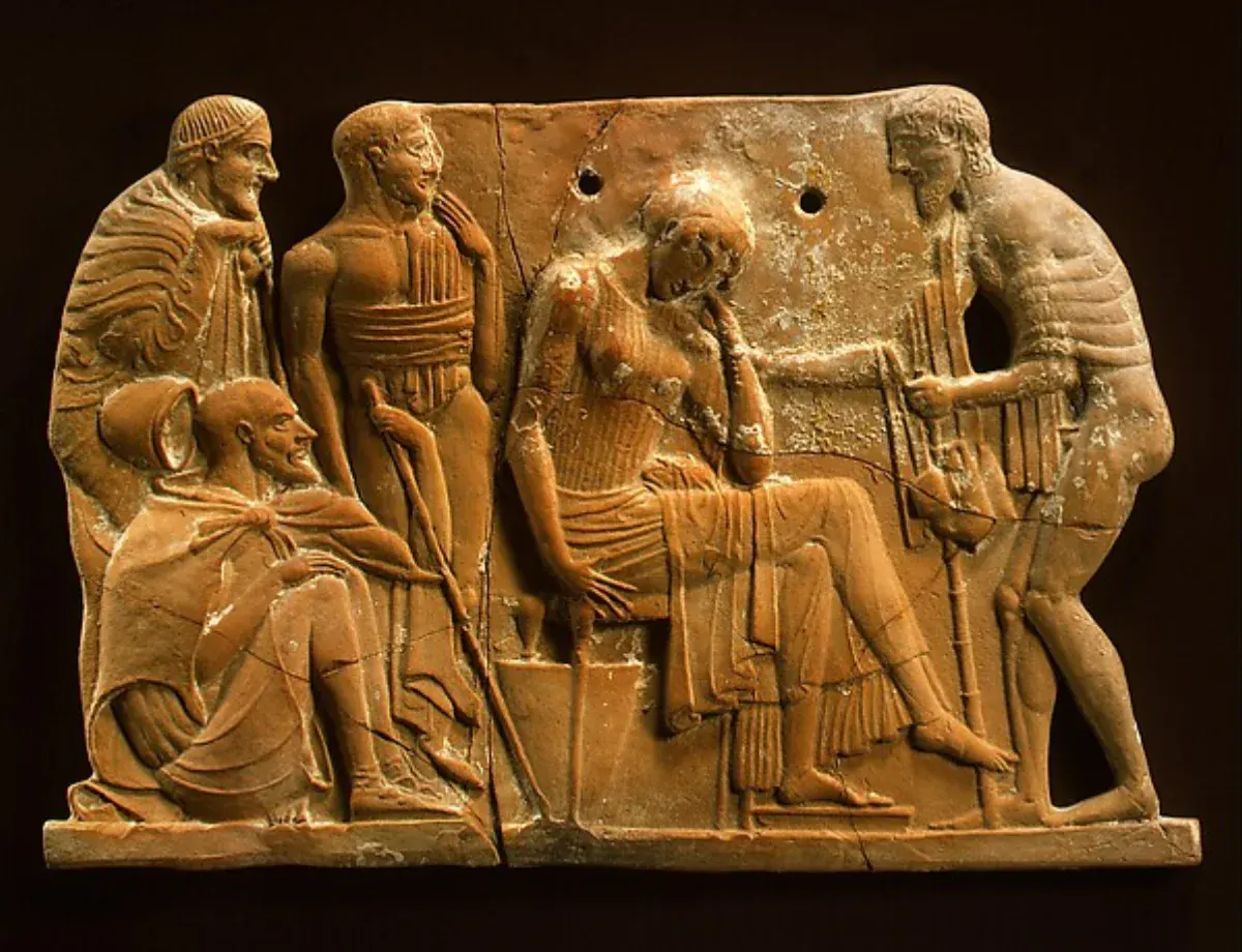 Odysseus returning to Penelope, the central couple in the Odysseus family tree