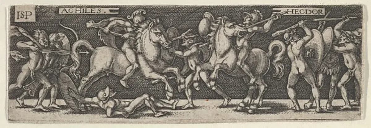 Sebald Beham engraving of Achilles and Hector