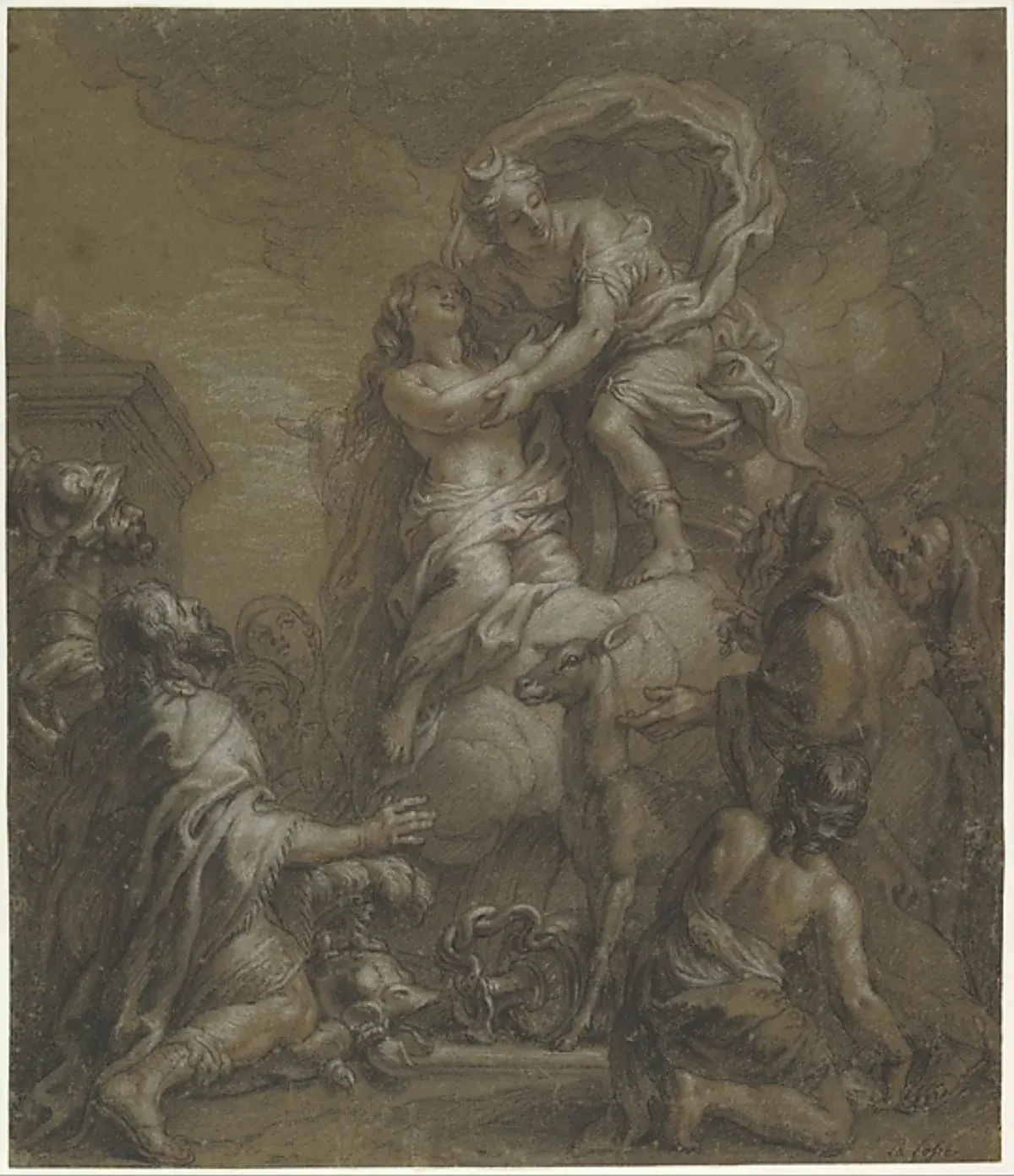 Baroque drawing of the sacrifice of Iphigenia
