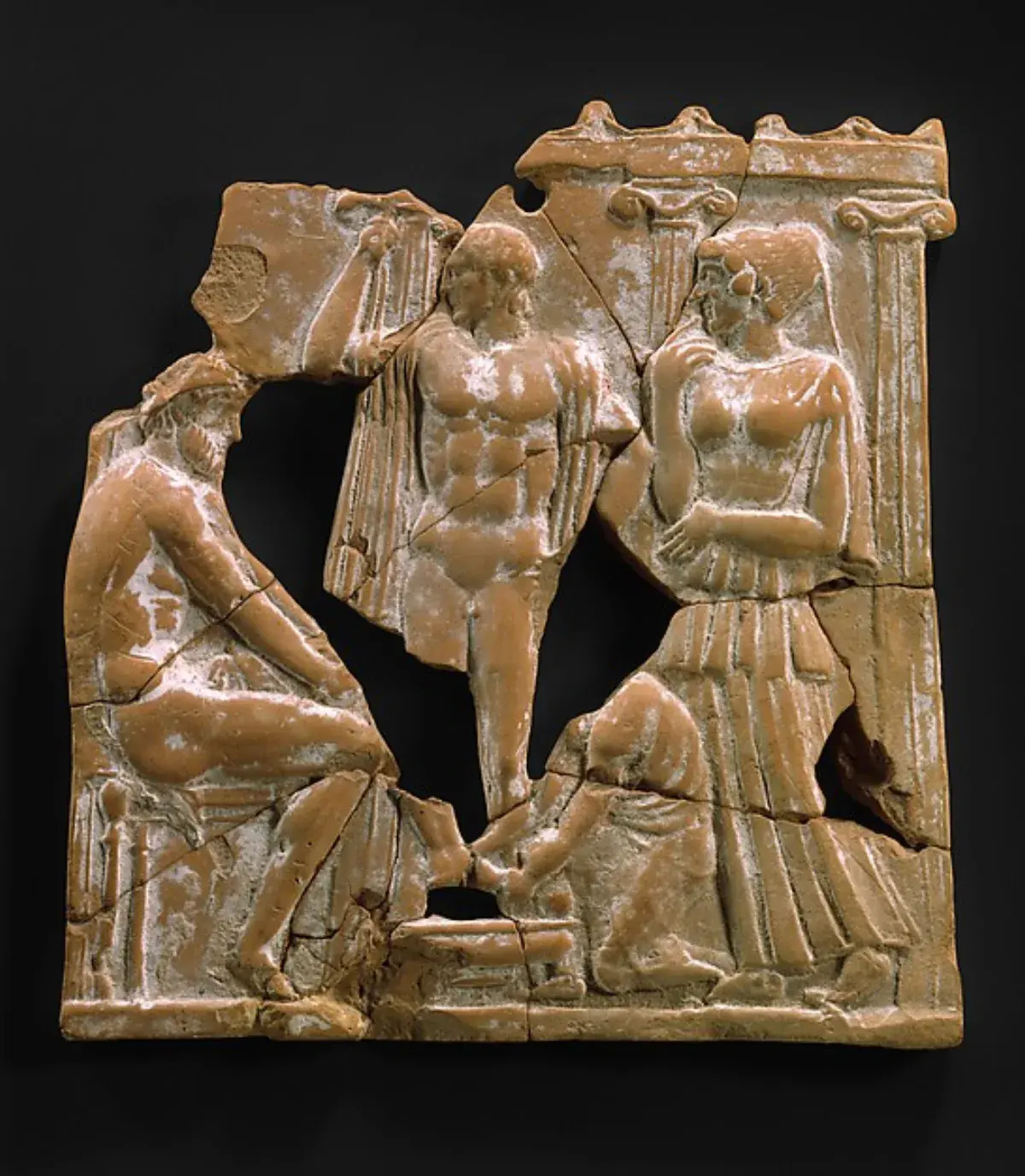 Melian terracotta plaque showing Eurycleia recognizing Odysseus
