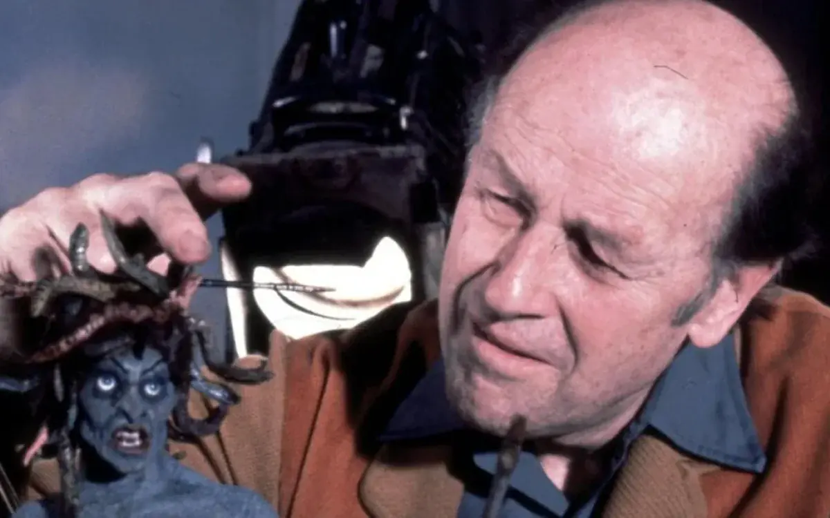 Ray Harryhausen working on a Medusa model for the 1981 film Clash of the Titans