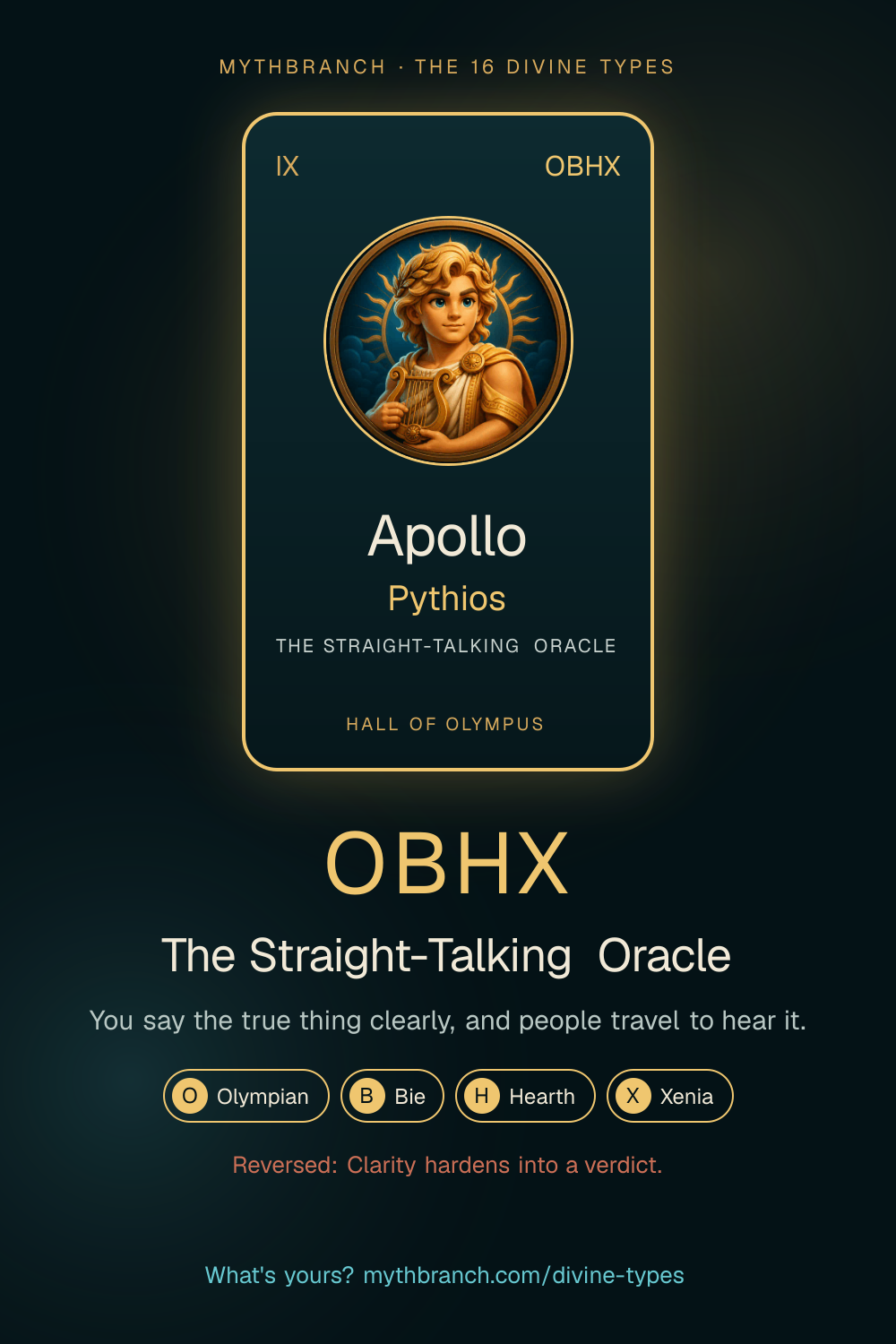 Apollo Pythios divine type card poster, OBHX