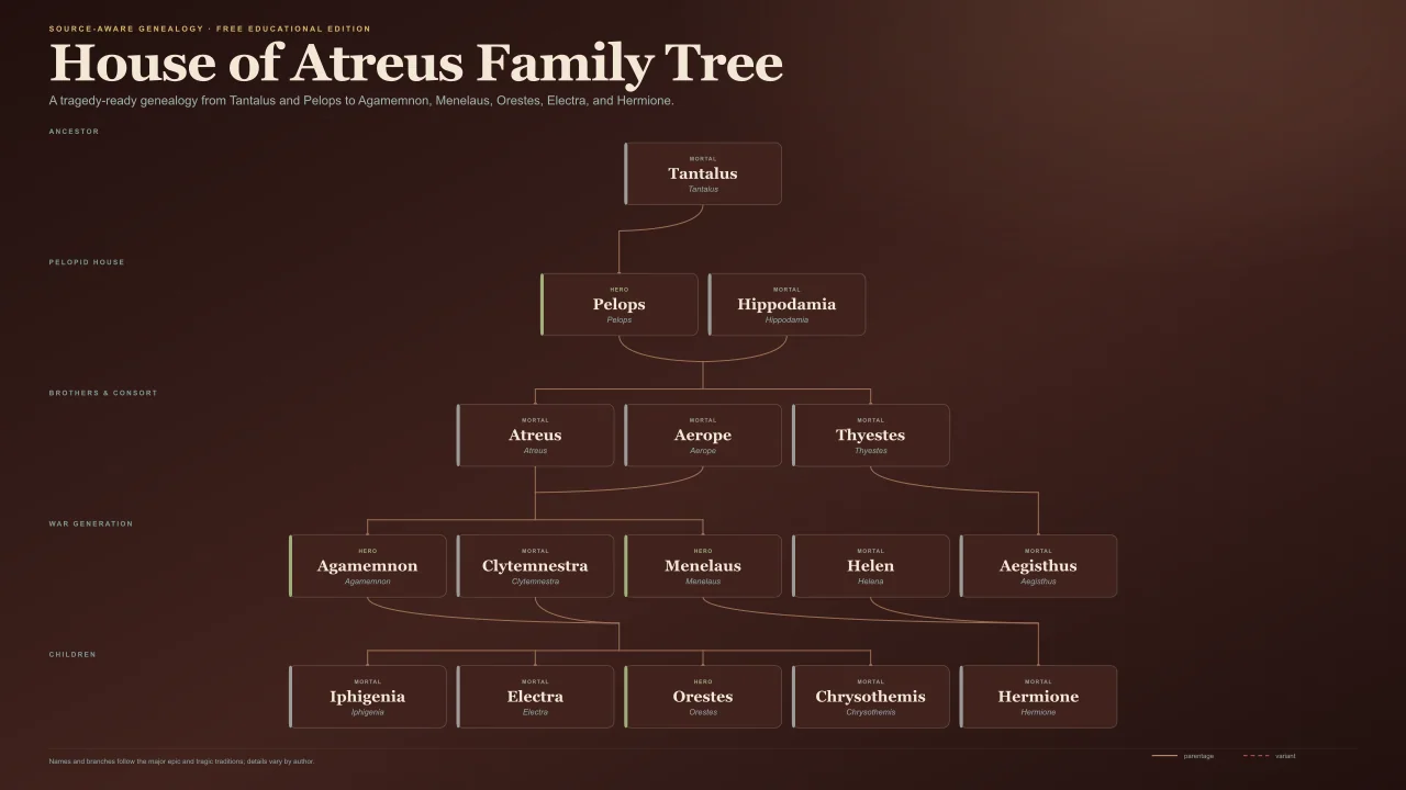 House of Atreus family tree from Tantalus to Agamemnon Menelaus Electra and Orestes